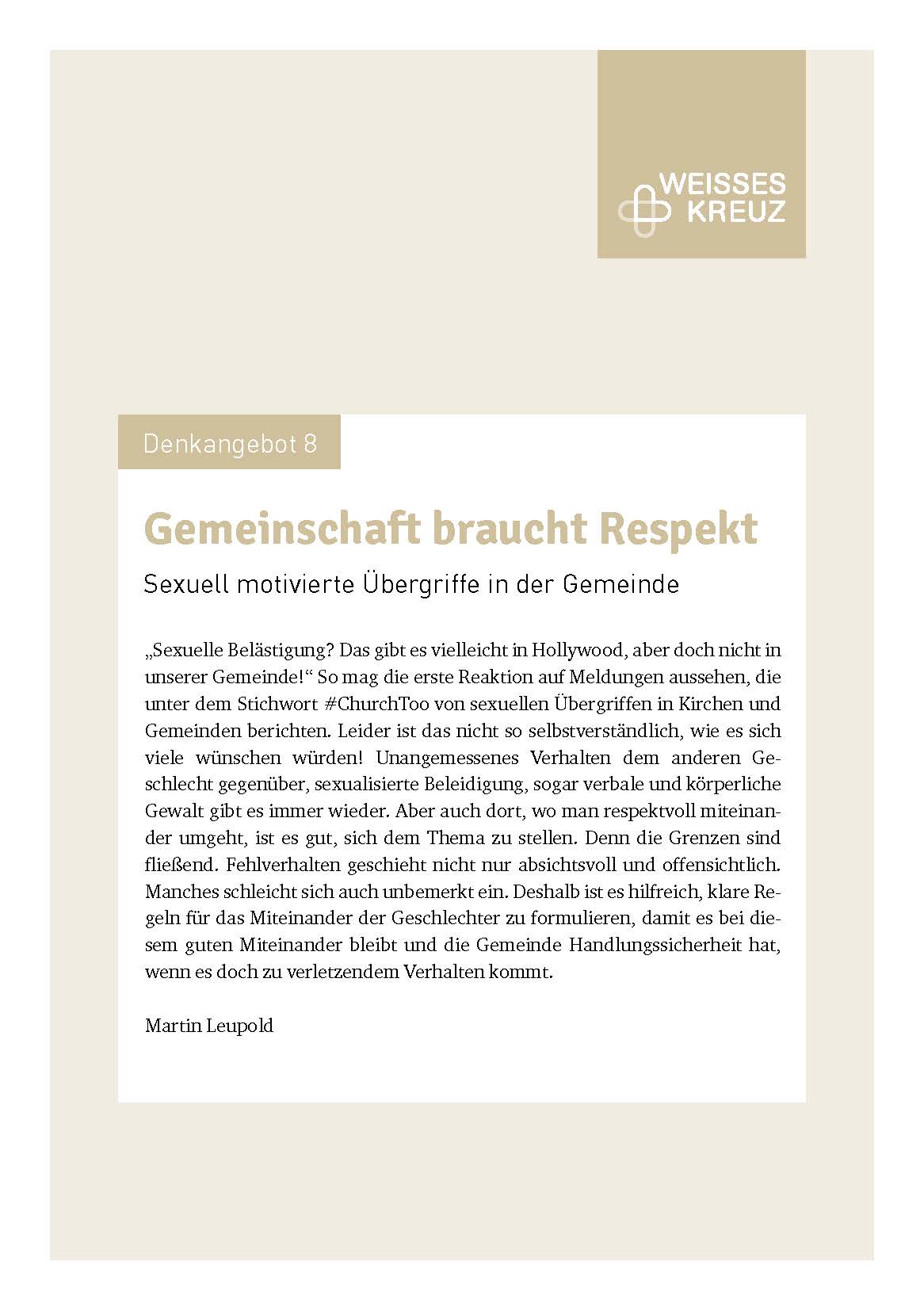 Denkangebot Nr. 8 - Gemeinschaft braucht Respekt